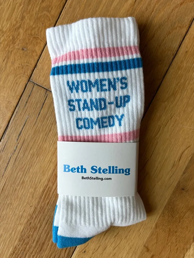 Women’s Stand-up Comedy crew socks in pink and blue