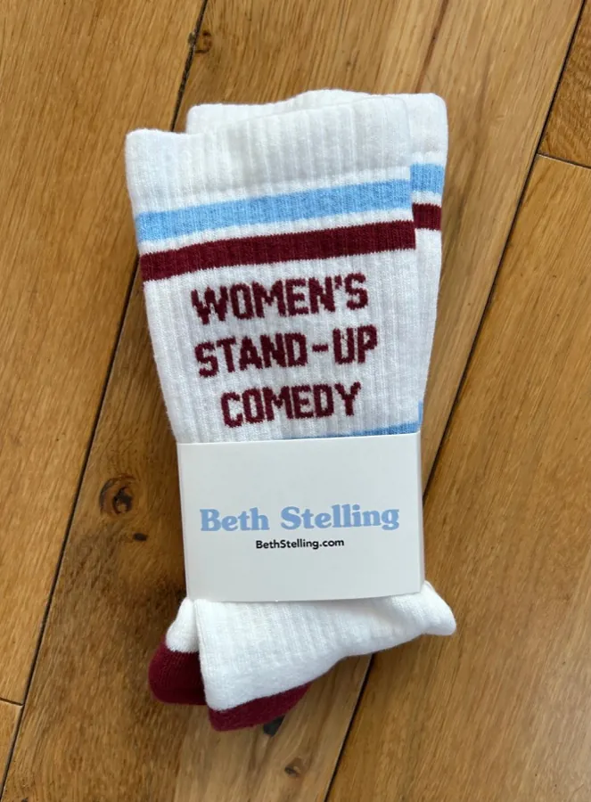 Women’s Stand-up Comedy crew socks in sky blue and rust